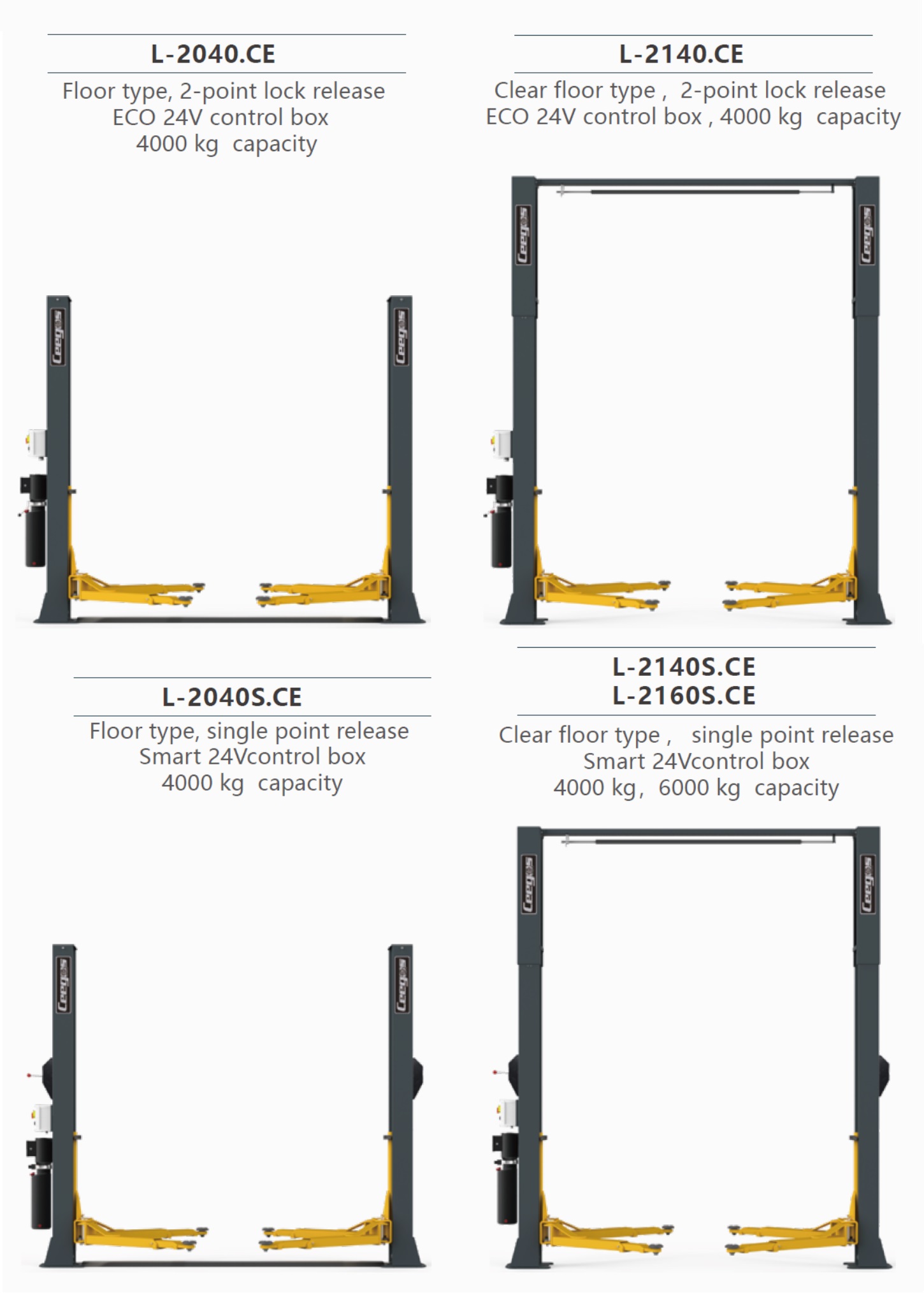 L-2040.CE L-2140.CE<br>L-2040S.CE L-2140S.CE <br>L-2160S.CE Floor / Clear Floor  type, 2-point / single lock release, ECO 24V control box