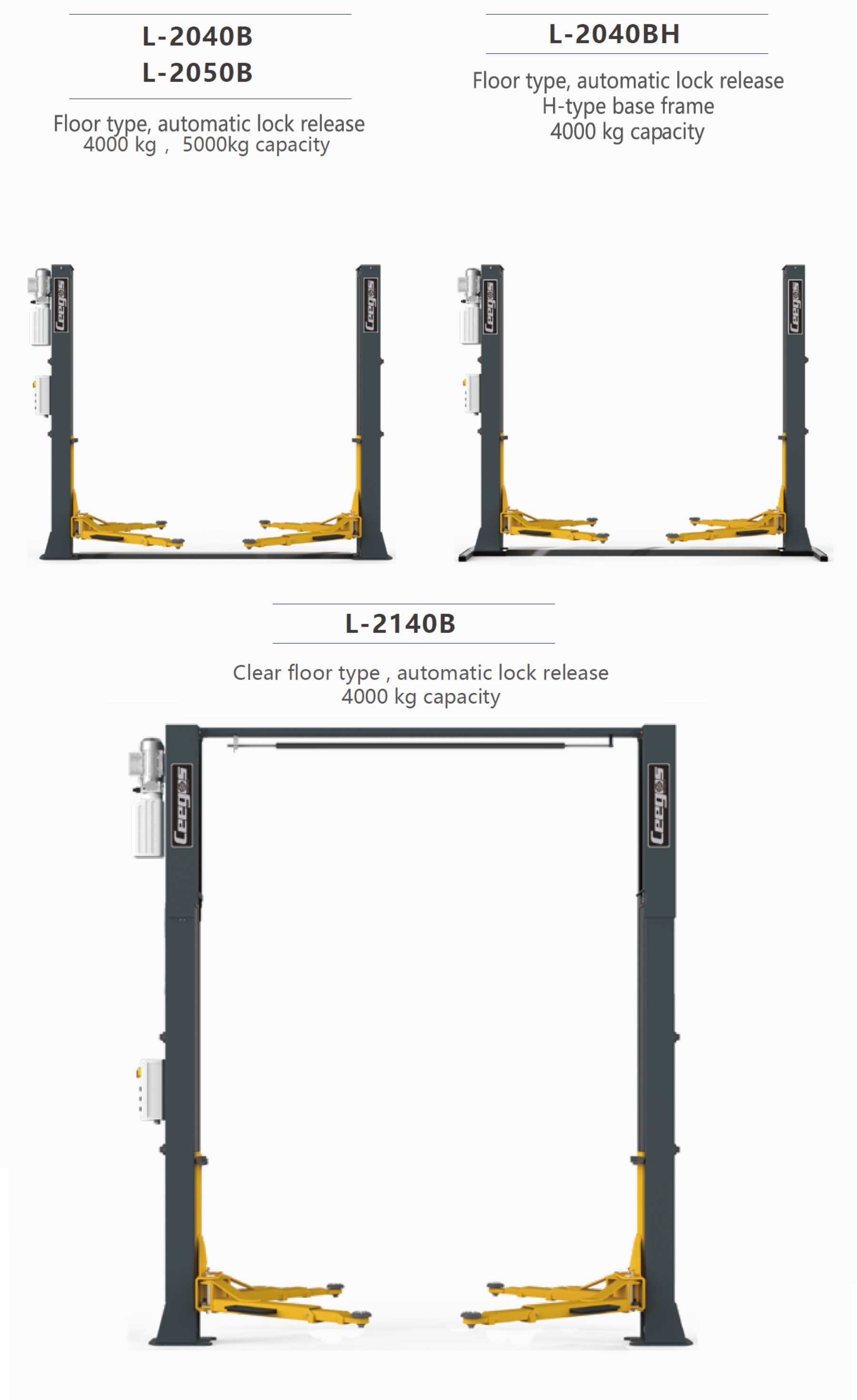 L-2040B L-2050B<br>L-2040BH<br>L-2140B Clear Floor / Floor type, 2-point / single lock release